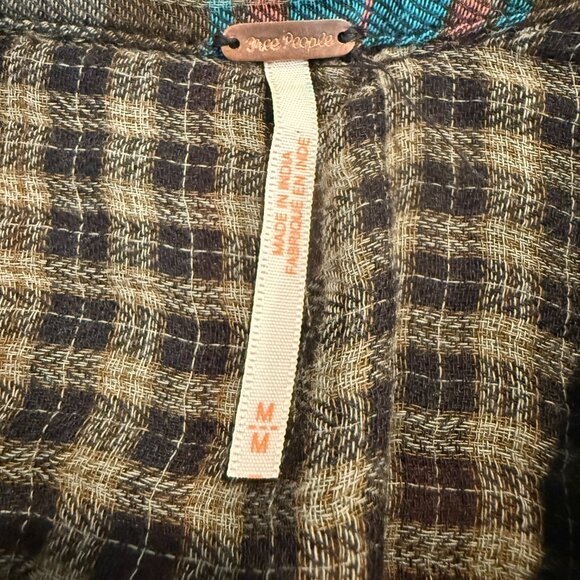 Free People One of the Guys Plaid Button Down, Green Combo, size M - Picture 7 of 9